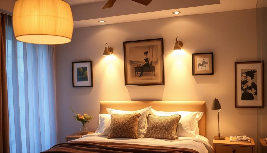 Bedroom wall decor with lighting