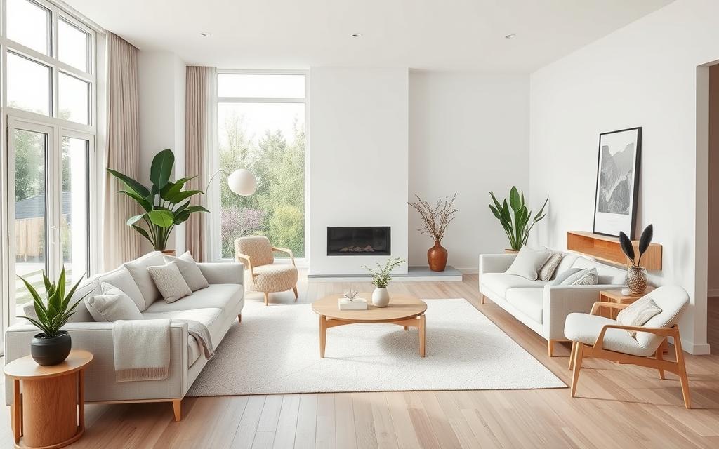 Scandinavian minimalist living room with clean lines and functional design